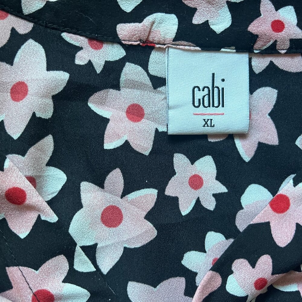 Cabi Harmony floral vneck short sleeve blouse XL